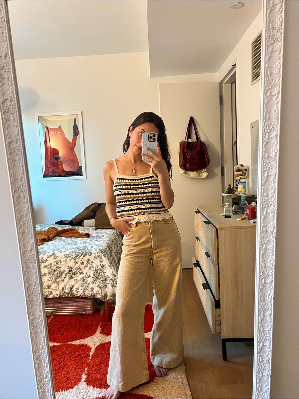 Urban Outfitters Tan High-Waist Wide Leg Jeans